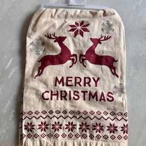 NWT Primitives by Kathy Festive Reindeer Towel - Red and Cream